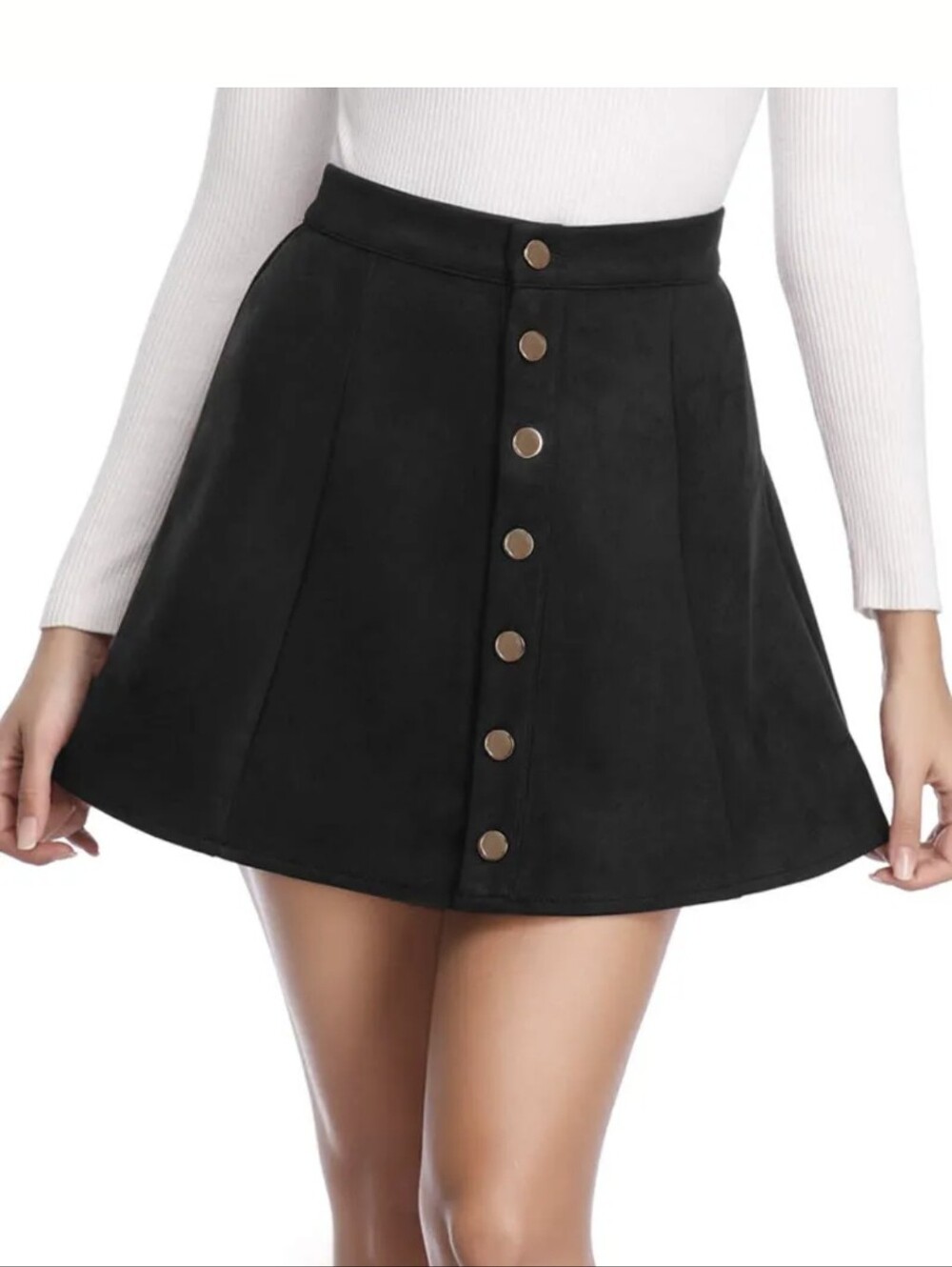 EUC fuinloth Black Button-Front Faux Suede Skirt